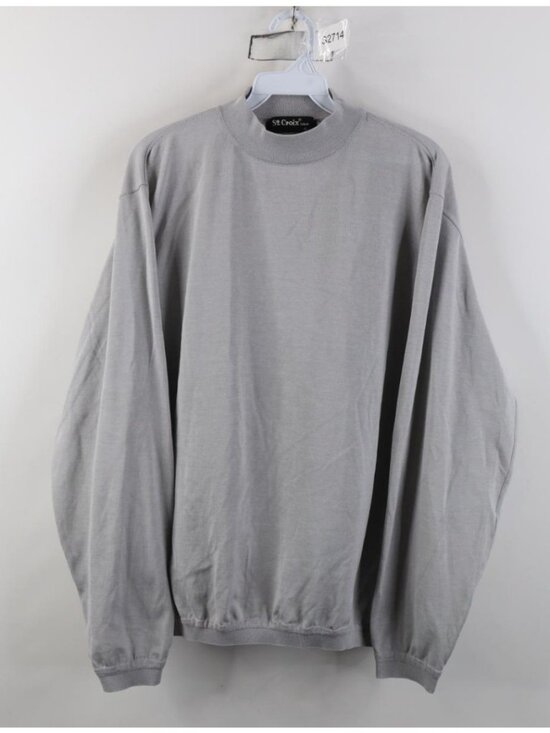 St. Croix Other - Vtg 90s St Croix Mens Large Blank Knit Mock Neck Lightweight Sweater Lt Gray USA